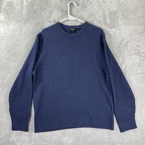 Theory Sweater men's XL Riland Crew Neck Knit Pullover Blue Long Sleeve Cotton